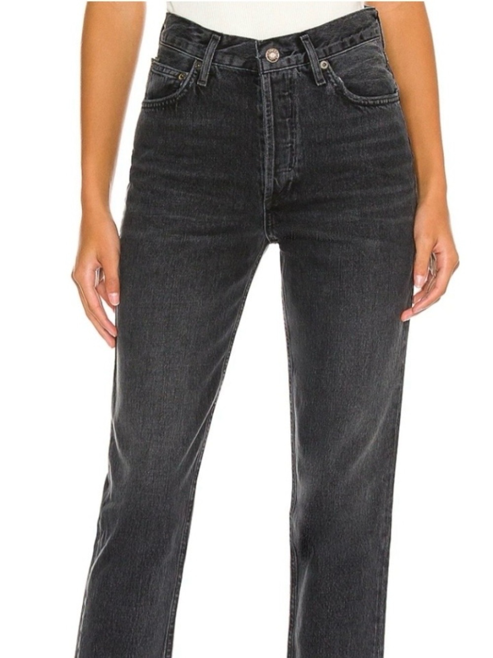 AGOLDE Fen High Rise Relaxed Taper Jeans Shambles 25 Black Aritzia Style Revolve